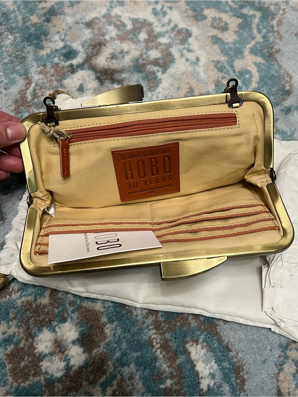 HOBO Bronze Metallic Pleated Frame Clutch with Chain Strap - Picture 4 of 6
